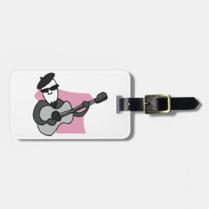 Etiqueta Para Maletas Hombre con boina tocando guitarra acústica