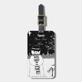 Etiqueta Para Maletas Hombre de nieve lindo sonriendo en la nieve de los
