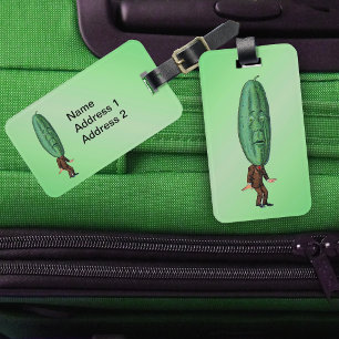 Etiqueta Para Maletas Hombre de Pepino Verde de Fantasía Divertida con T