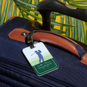 Etiqueta Para Maletas Hombre golfista azul / Club de golf verde