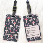Etiqueta Para Maletas Hongos Toadstool Mushroom Personalizados<br><div class="desc">Setas,  taburetes y hongos de fondo oscuro. Perfecto para otoño o otoño,  o en cualquier momento. Arte original de Nic Squirrell. Cambie los detalles al revés para personalizarlos.</div>