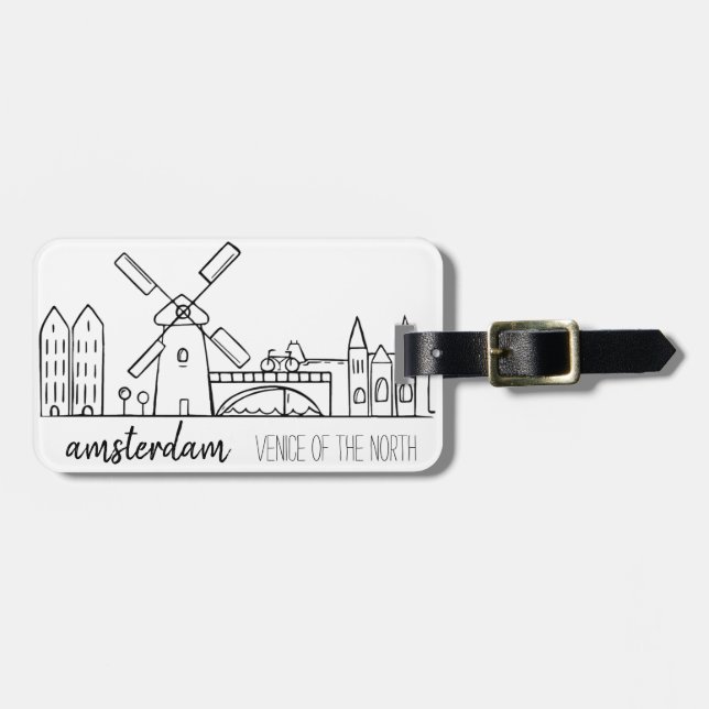 Etiqueta Para Maletas Horizonte de Amsterdam (Frente Horizontal)