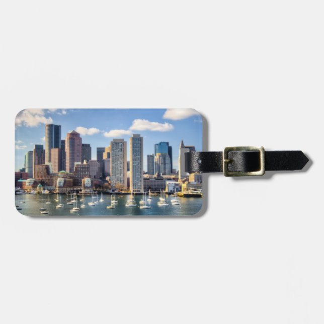 Etiqueta Para Maletas Horizonte de Boston de la costa (Frente Horizontal)