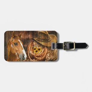 Etiqueta Para Maletas Horse Cowboy Gorra Lasso Sunflower Rusn Barn Board