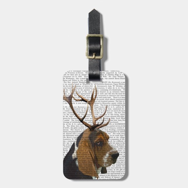 Etiqueta Para Maletas Hound Basset y Antlers (Frente Vertical)