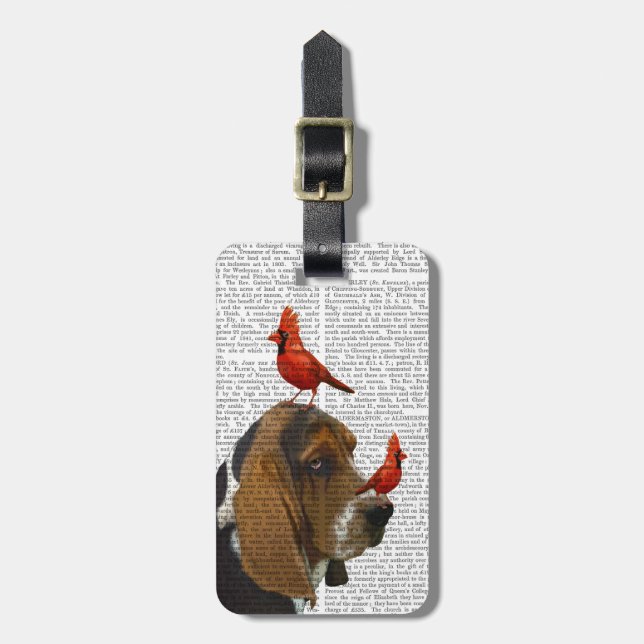 Etiqueta Para Maletas Hound Basset y Aves (Frente Vertical)
