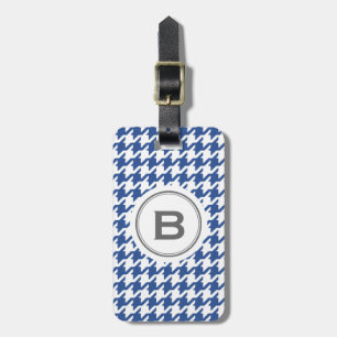 Etiqueta Para Maletas Houndstooth gris clásico de moda con el monograma