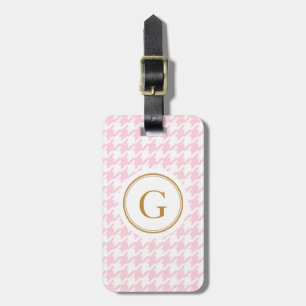 Etiqueta Para Maletas Houndstooth rosado de moda elegante con el