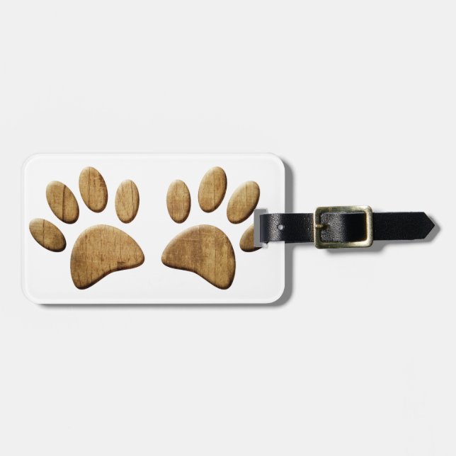 Etiqueta Para Maletas Huella de pata de perro de madera (Frente Horizontal)