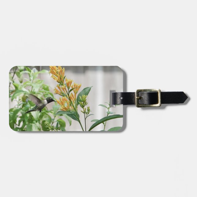 Etiqueta Para Maletas Hummingbird con trompetas de rubí, personalizado (Frente Horizontal)