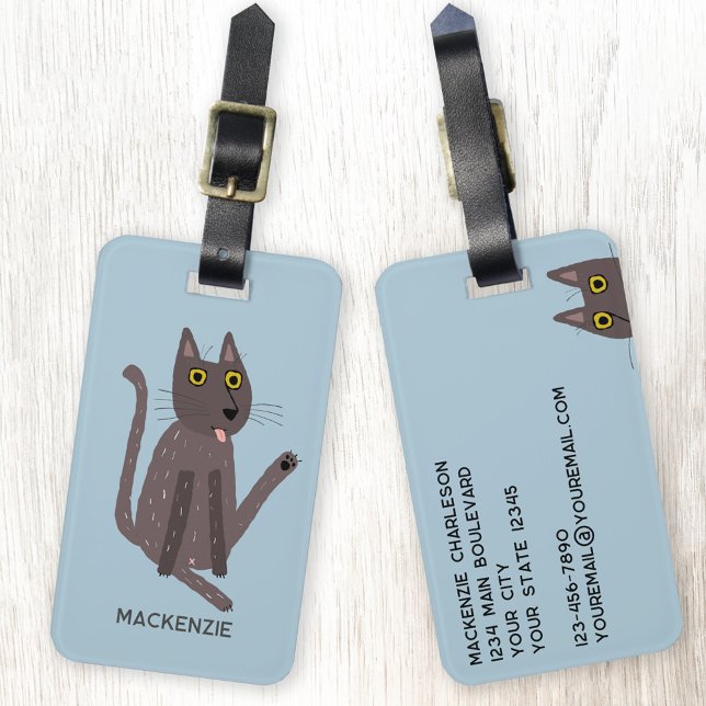 Etiqueta Para Maletas Humor de gato divertido personalizado (Funny cat personalized luggage tag)