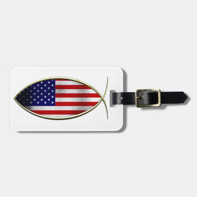 Etiqueta Para Maletas Ichthus - bandera americana (Frente Horizontal)