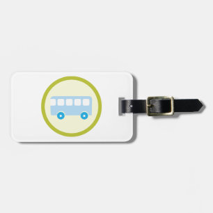 Etiqueta Para Maletas Icono de autobús escolar azul pastel lindo