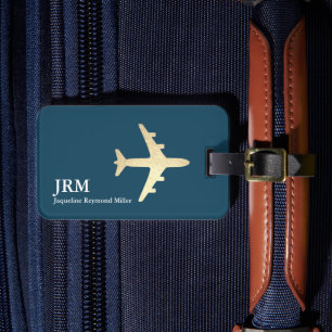 Etiqueta Para Maletas Identificar sus bolsas . avión dorado azul oscuro