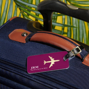 Etiqueta Para Maletas Identificar sus bolsas . avión dorado color vino