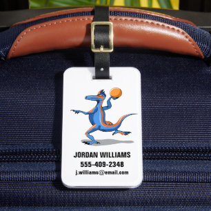 Etiqueta Para Maletas Iguanodon Personalizado jugando básquetbol.
