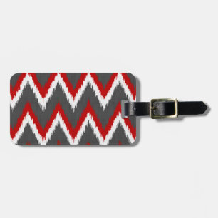 Etiqueta Para Maletas Ikat Chevron Stripes - Rojo, Blanco y Gris / Gris