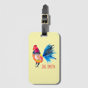 Etiqueta Para Maletas Ilustracion acuático colorido de gallo