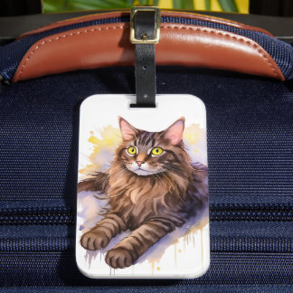 Etiqueta Para Maletas Ilustracion acuático de gato de tabby largo y curt