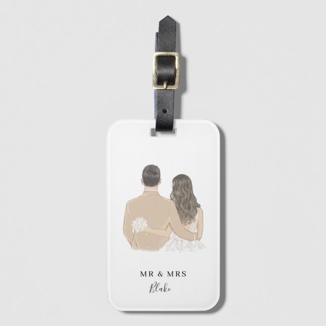 Etiqueta Para Maletas Ilustracion Bride y Groom (Anverso vertical)