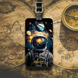 Etiqueta Para Maletas Ilustración cósmica de astronauta y planetas