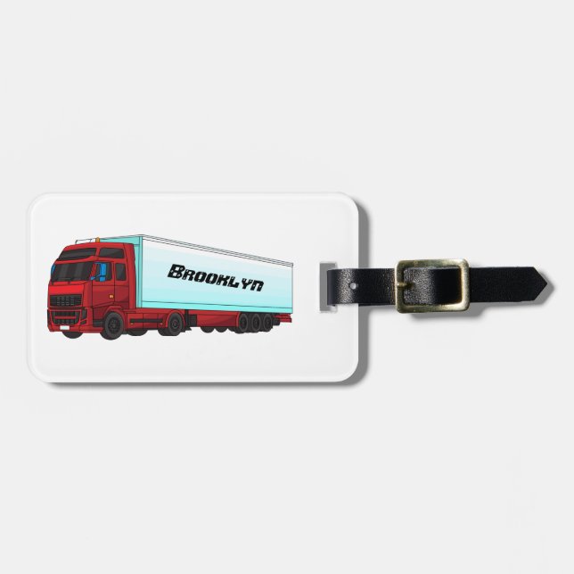 Etiqueta Para Maletas Ilustracion de camión de remolques rojos (Frente Horizontal)