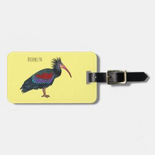 Etiqueta Para Maletas ilustración de dibujos animados de ave ibis calvo 