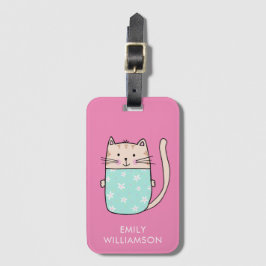 Etiqueta Para Maletas Ilustración de gato lindo con nombre personalizado