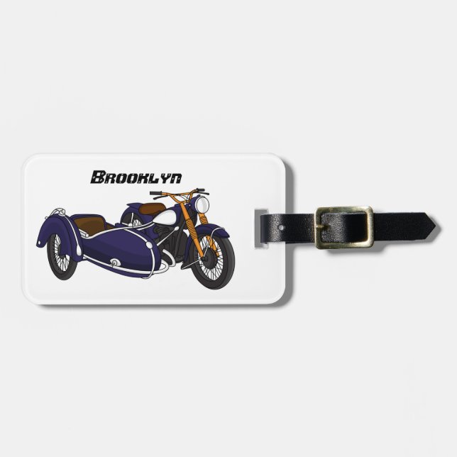 Etiqueta Para Maletas Ilustracion de motocicleta púrpura de Sidecar (Frente Horizontal)