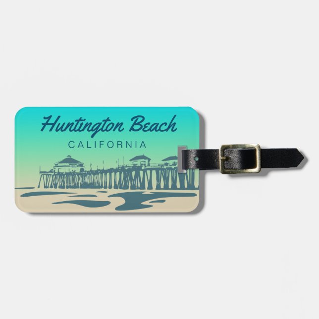 Etiqueta Para Maletas Ilustracion de muelle de Huntington Beach personal (Frente Horizontal)