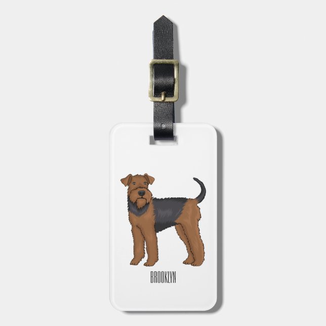 Etiqueta Para Maletas Ilustracion de personalizado de perro Airedale ter (Frente Vertical)