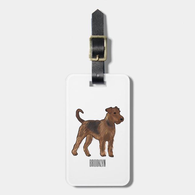 Etiqueta Para Maletas Ilustracion de personalizado de perro Airedale ter (Frente Vertical)