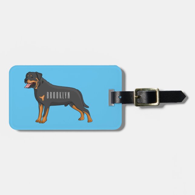 Etiqueta Para Maletas Ilustracion de personalizado de perro de Rottweile (Frente Horizontal)