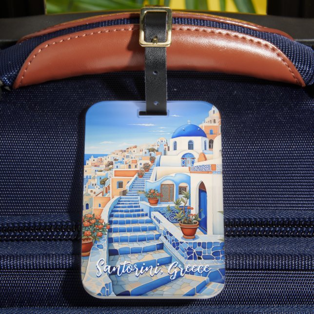 Etiqueta Para Maletas Ilustracion de Santorini | Arte de viajes (Anverso In situ 2)