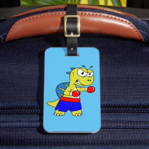 Etiqueta Para Maletas Ilustracion De Un Boxeo De Spinosaurus.