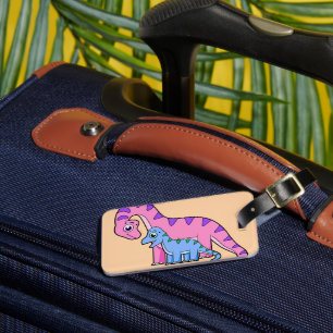 Etiqueta Para Maletas Ilustracion De Un Brachiosaurio Madre E Hijo.