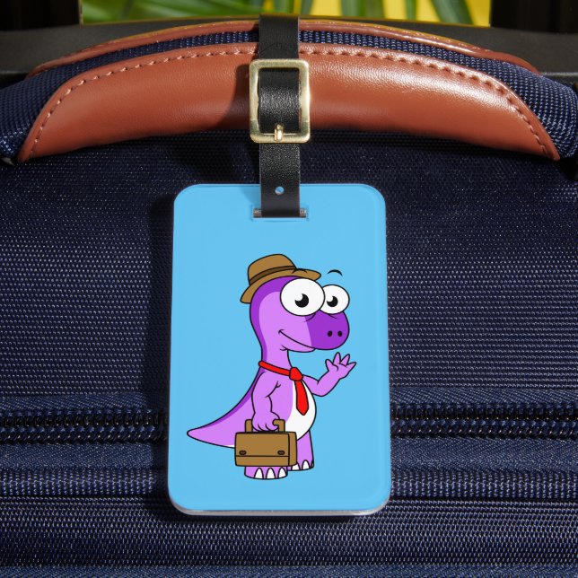 Etiqueta Para Maletas Ilustracion De Un Empresario Pachycephalosaurio. (Anverso In situ 2)