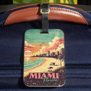 Etiqueta Para Maletas Ilustración de viaje vintage de Miami Florida