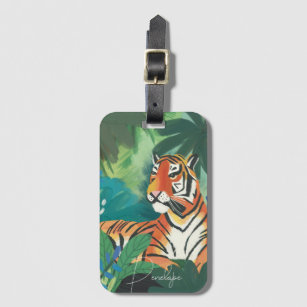 Etiqueta Para Maletas Ilustracion del tigre de la jungla con nombre