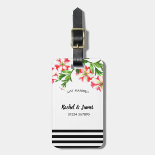 Etiqueta Para Maletas Ilustracion floral de Petunias de color rosa blanc