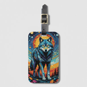 Etiqueta Para Maletas Ilustracion mosaico colorido del lobo majestuoso