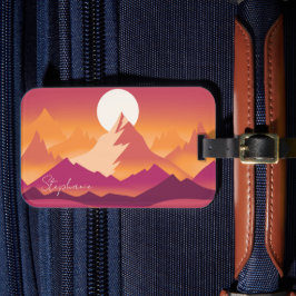 Etiqueta Para Maletas Ilustracion paisajístico Desert Sun Mountain Peaks
