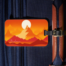 Etiqueta Para Maletas Ilustracion paisajístico Sunset Mountain Peaks