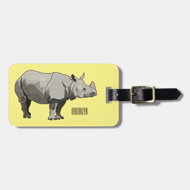 Etiqueta Para Maletas Ilustracion personalizado de Javan rhinoceros (Frente Horizontal)