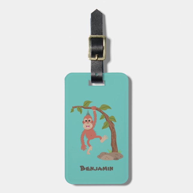 Etiqueta Para Maletas Ilustracion personalizado de orangután bebé feliz (Frente Vertical)