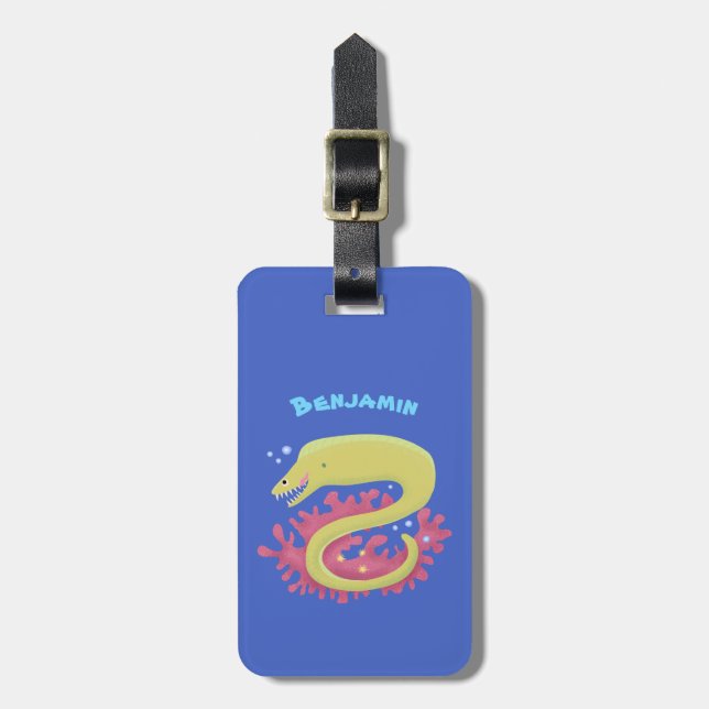 Etiqueta Para Maletas Ilustracion personalizado gracioso de moray verde (Frente Vertical)