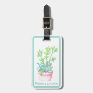 Etiqueta Para Maletas Ilustracion Potted Succulents   Personalizado