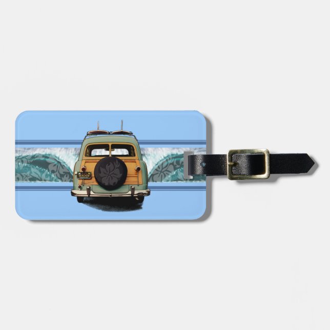 Etiqueta Para Maletas Ilustracion Surf Woody Wave Hawaiian (Frente Horizontal)
