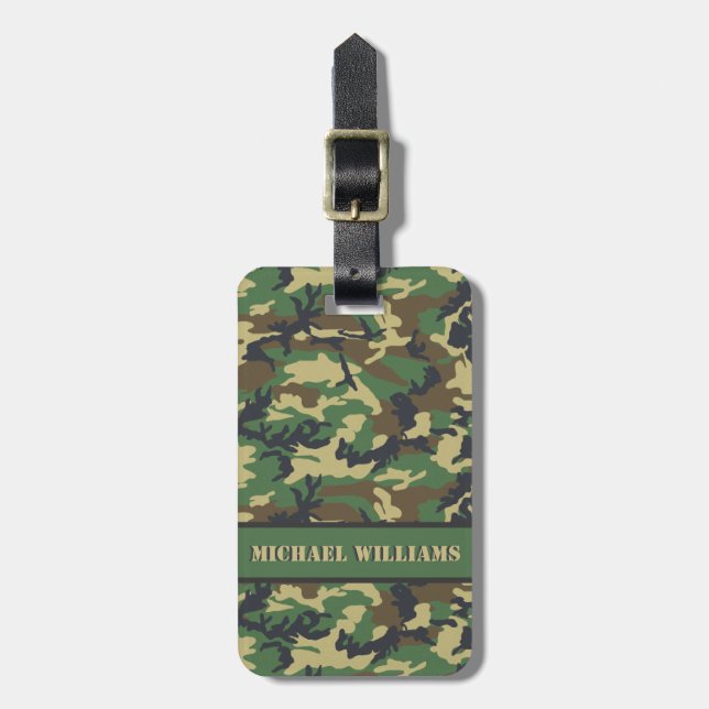 Etiqueta Para Maletas Impresión de camo militar de Woodland - Personaliz (Frente Vertical)
