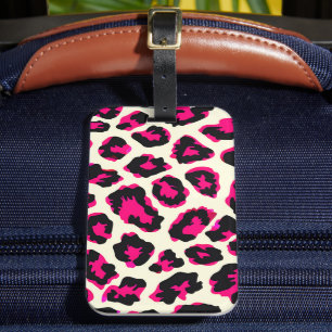 Etiqueta Para Maletas Impresión de leopardo animal rosa y negro